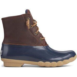 Women's Tan Navy Blue Leather Saltwater Emboss Wool‎ Winter Snow Cold Boots